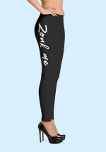Woman wearing Zouk Leggings decorated with a unique “Zouk me” design. Right side view (3) in high heels. By Ooh La La Zouk.