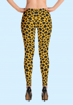Woman wearing unique Leopard Zouk Leggings designed by Ooh La La Zouk. Back high heels view.