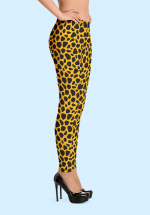 Woman wearing unique Leopard Zouk Leggings designed by Ooh La La Zouk. Right side high heels view.
