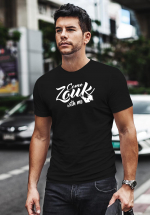 Man wearing Zouk T-shirt decorated with unique “Come Zouk with me” design in black crew neck style