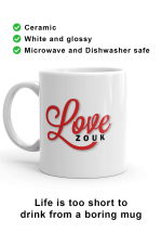 Left-hand view of unique Love Zouk Coffee Mug. Made with love by Ooh La La Zouk