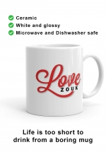 Right-hand view of unique Love Zouk Coffee Mug. Made with love by Ooh La La Zouk